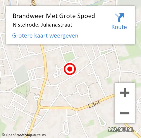 Locatie op kaart van de 112 melding: Brandweer Met Grote Spoed Naar Nistelrode, Julianastraat op 9 augustus 2023 05:52