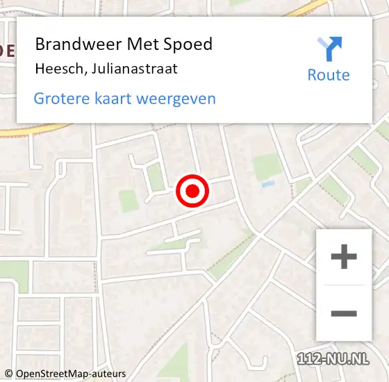 Locatie op kaart van de 112 melding: Brandweer Met Spoed Naar Heesch, Julianastraat op 9 augustus 2023 06:01