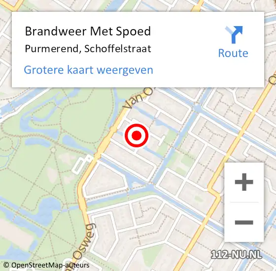 Locatie op kaart van de 112 melding: Brandweer Met Spoed Naar Purmerend, Schoffelstraat op 9 augustus 2023 07:38