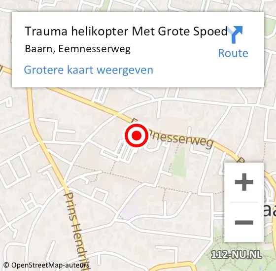 Locatie op kaart van de 112 melding: Trauma helikopter Met Grote Spoed Naar Baarn, Eemnesserweg op 9 augustus 2023 08:06