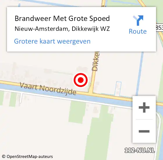 Locatie op kaart van de 112 melding: Brandweer Met Grote Spoed Naar Nieuw-Amsterdam, Dikkewijk WZ op 9 augustus 2023 08:53