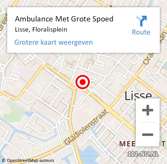 Locatie op kaart van de 112 melding: Ambulance Met Grote Spoed Naar Lisse, Floralisplein op 9 augustus 2023 09:20
