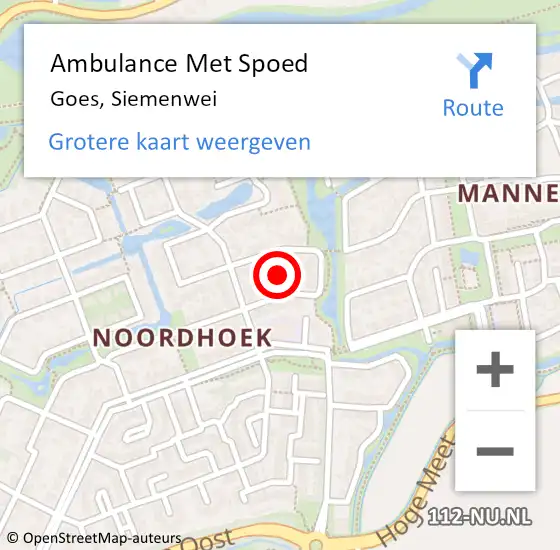 Locatie op kaart van de 112 melding: Ambulance Met Spoed Naar Goes, Siemenwei op 4 september 2014 10:27