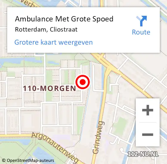 Locatie op kaart van de 112 melding: Ambulance Met Grote Spoed Naar Rotterdam, Cliostraat op 9 augustus 2023 09:49