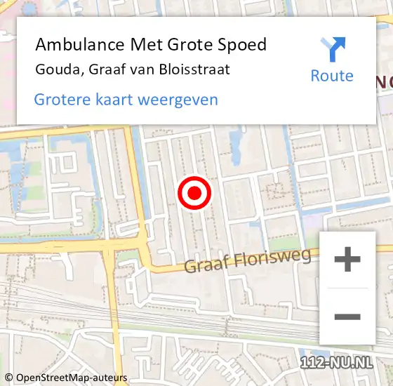 Locatie op kaart van de 112 melding: Ambulance Met Grote Spoed Naar Gouda, Graaf van Bloisstraat op 9 augustus 2023 10:01