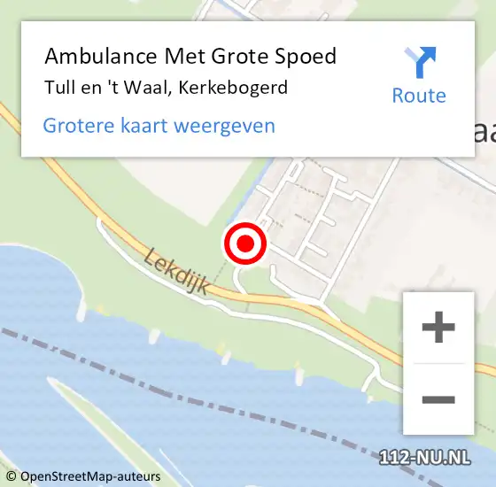 Locatie op kaart van de 112 melding: Ambulance Met Grote Spoed Naar Tull en 't Waal, Kerkebogerd op 4 september 2014 10:30