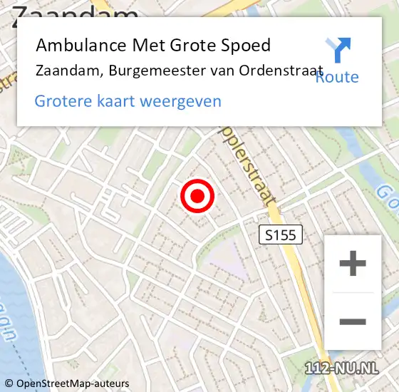 Locatie op kaart van de 112 melding: Ambulance Met Grote Spoed Naar Zaandam, Burgemeester van Ordenstraat op 9 augustus 2023 10:10