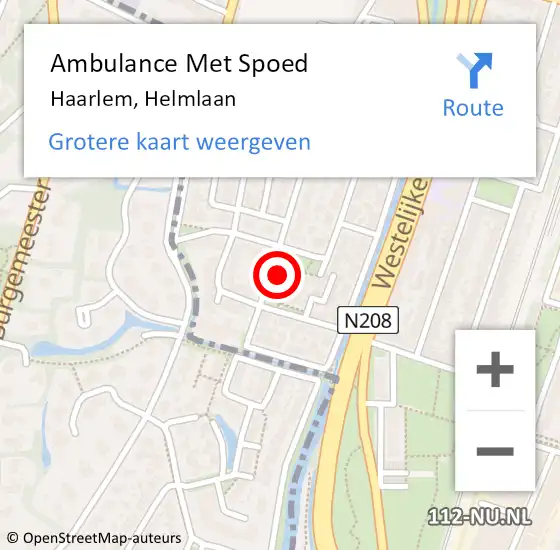 Locatie op kaart van de 112 melding: Ambulance Met Spoed Naar Haarlem, Helmlaan op 9 augustus 2023 10:34