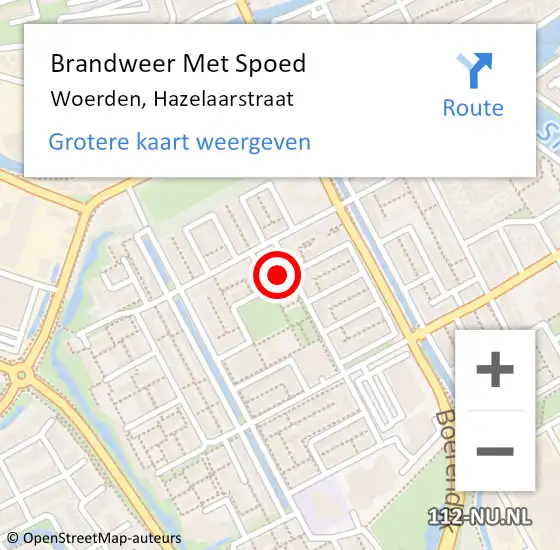 Locatie op kaart van de 112 melding: Brandweer Met Spoed Naar Woerden, Hazelaarstraat op 9 augustus 2023 10:42