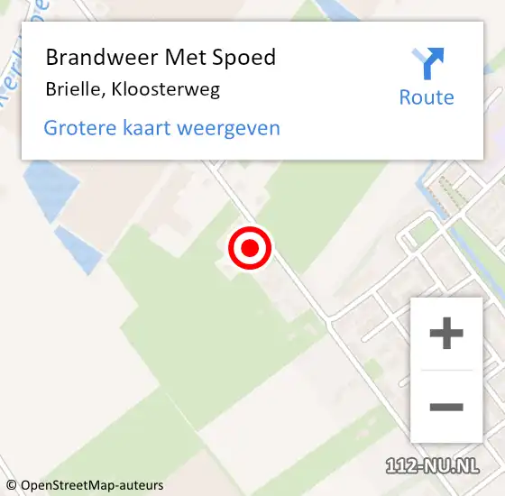 Locatie op kaart van de 112 melding: Brandweer Met Spoed Naar Brielle, Kloosterweg op 9 augustus 2023 11:00