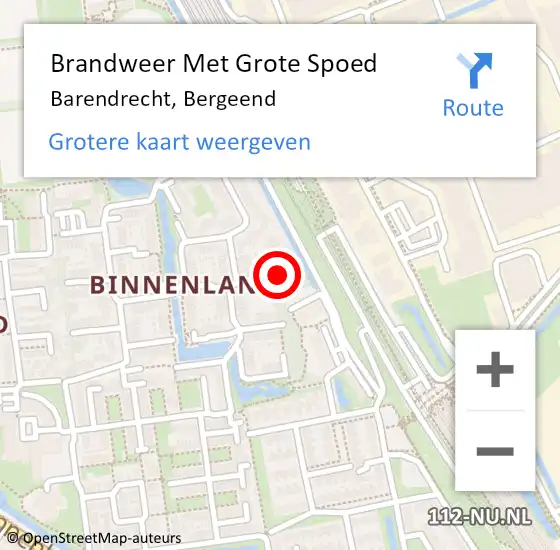 Locatie op kaart van de 112 melding: Brandweer Met Grote Spoed Naar Barendrecht, Bergeend op 9 augustus 2023 11:02