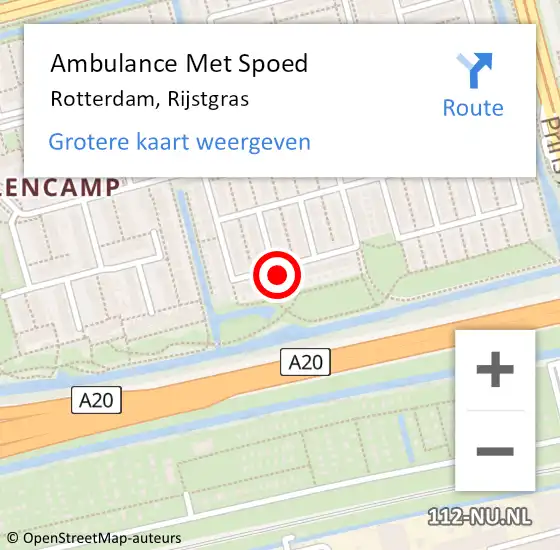 Locatie op kaart van de 112 melding: Ambulance Met Spoed Naar Rotterdam, Rijstgras op 9 augustus 2023 11:04