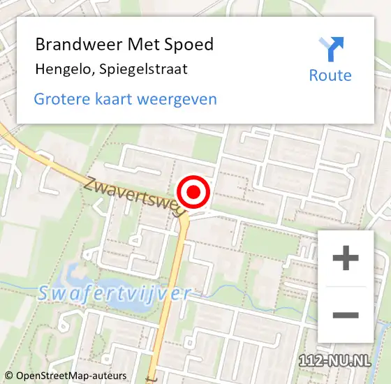 Locatie op kaart van de 112 melding: Brandweer Met Spoed Naar Hengelo, Spiegelstraat op 9 augustus 2023 11:57