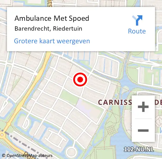 Locatie op kaart van de 112 melding: Ambulance Met Spoed Naar Barendrecht, Riedertuin op 9 augustus 2023 12:01