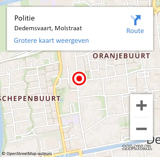 Locatie op kaart van de 112 melding: Politie Dedemsvaart, Molstraat op 9 augustus 2023 12:42