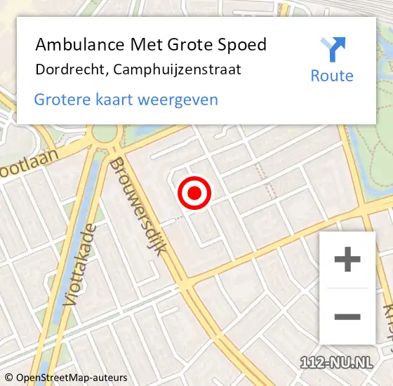 Locatie op kaart van de 112 melding: Ambulance Met Grote Spoed Naar Dordrecht, Camphuijzenstraat op 9 augustus 2023 13:08