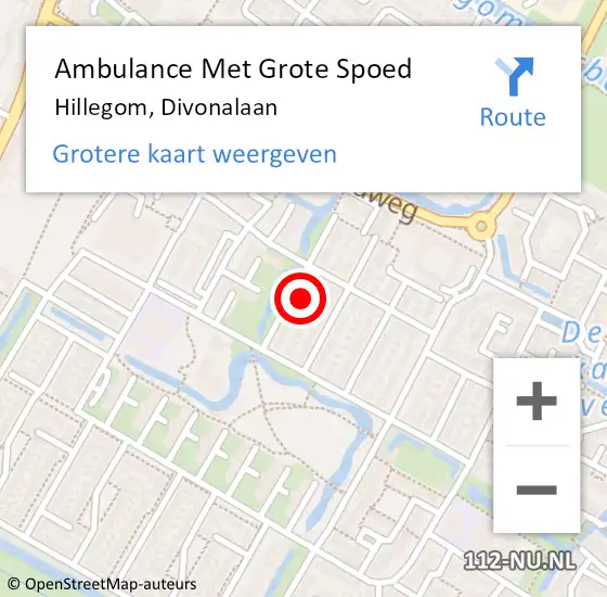 Locatie op kaart van de 112 melding: Ambulance Met Grote Spoed Naar Hillegom, Divonalaan op 9 augustus 2023 13:14
