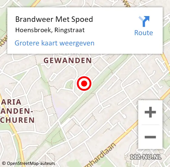 Locatie op kaart van de 112 melding: Brandweer Met Spoed Naar Hoensbroek, Ringstraat op 9 augustus 2023 13:16