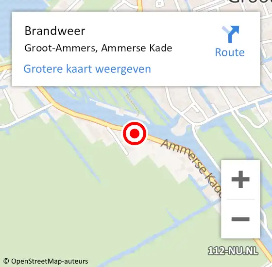 Locatie op kaart van de 112 melding: Brandweer Groot-Ammers, Ammerse Kade op 9 augustus 2023 13:46