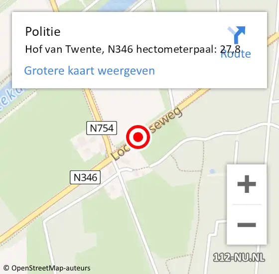 Locatie op kaart van de 112 melding: Politie Hof van Twente, N346 hectometerpaal: 27,8 op 9 augustus 2023 13:46