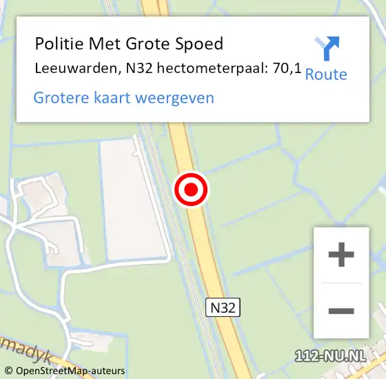 Locatie op kaart van de 112 melding: Politie Met Grote Spoed Naar Leeuwarden, N32 hectometerpaal: 70,1 op 9 augustus 2023 14:30