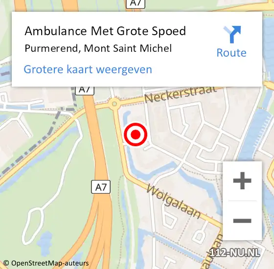 Locatie op kaart van de 112 melding: Ambulance Met Grote Spoed Naar Purmerend, Mont Saint Michel op 9 augustus 2023 14:30