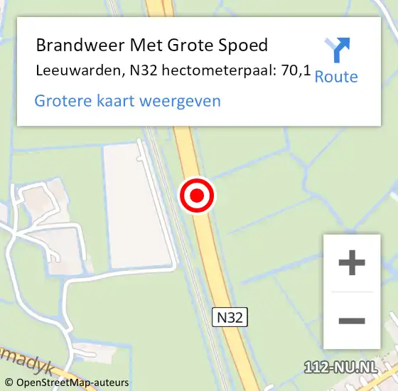 Locatie op kaart van de 112 melding: Brandweer Met Grote Spoed Naar Leeuwarden, N32 hectometerpaal: 70,1 op 9 augustus 2023 14:30