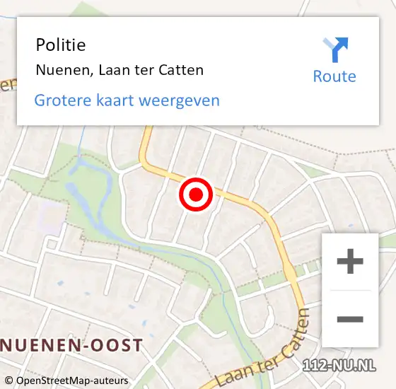 Locatie op kaart van de 112 melding: Politie Nuenen, Laan ter Catten op 9 augustus 2023 14:42