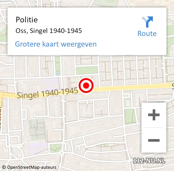 Locatie op kaart van de 112 melding: Politie Oss, Singel 1940-1945 op 9 augustus 2023 14:54