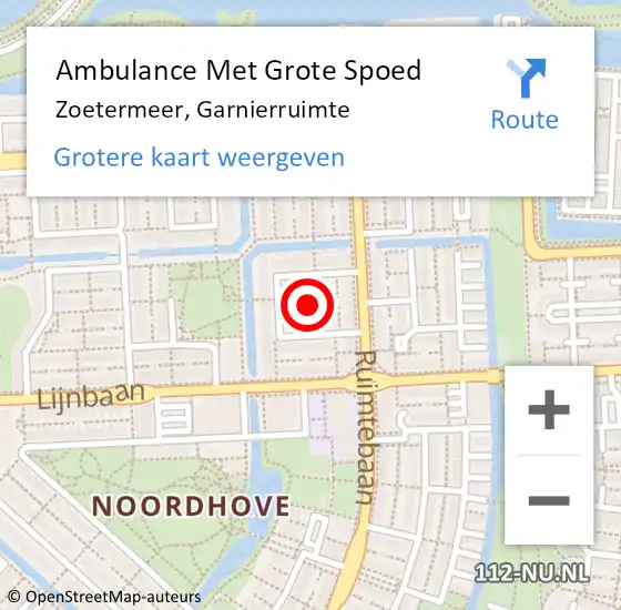 Locatie op kaart van de 112 melding: Ambulance Met Grote Spoed Naar Zoetermeer, Garnierruimte op 9 augustus 2023 14:56