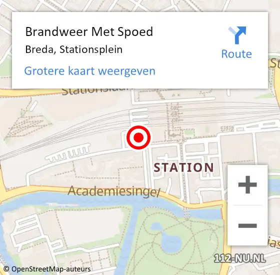 Locatie op kaart van de 112 melding: Brandweer Met Spoed Naar Breda, Stationsplein op 9 augustus 2023 15:03