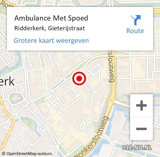 Locatie op kaart van de 112 melding: Ambulance Met Spoed Naar Ridderkerk, Gieterijstraat op 9 augustus 2023 15:28
