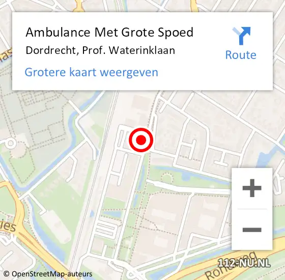 Locatie op kaart van de 112 melding: Ambulance Met Grote Spoed Naar Dordrecht, Prof. Waterinklaan op 9 augustus 2023 15:35