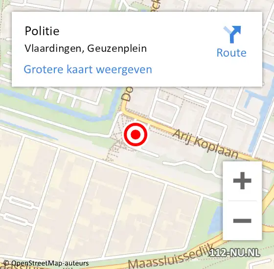 Locatie op kaart van de 112 melding: Politie Vlaardingen, Geuzenplein op 9 augustus 2023 15:41