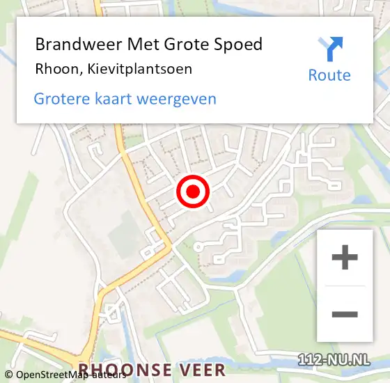 Locatie op kaart van de 112 melding: Brandweer Met Grote Spoed Naar Rhoon, Kievitplantsoen op 9 augustus 2023 15:48