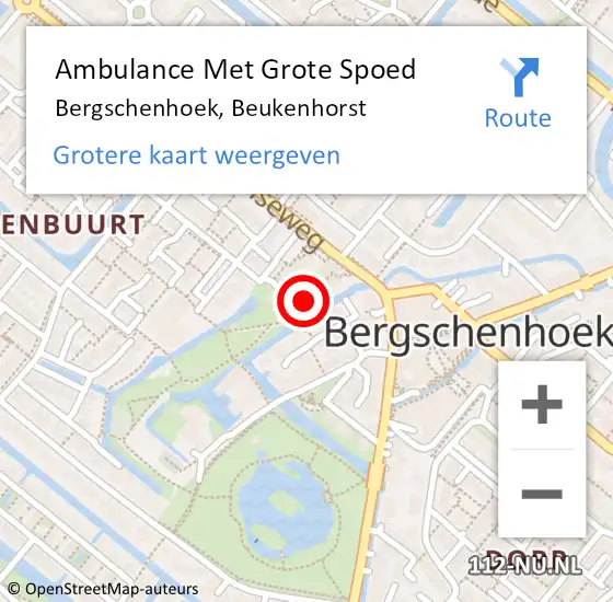 Locatie op kaart van de 112 melding: Ambulance Met Grote Spoed Naar Bergschenhoek, Beukenhorst op 9 augustus 2023 15:53