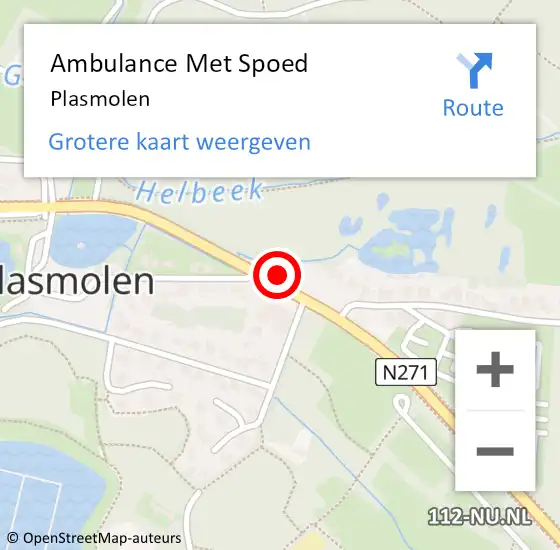 Locatie op kaart van de 112 melding: Ambulance Met Spoed Naar Plasmolen op 9 augustus 2023 15:54