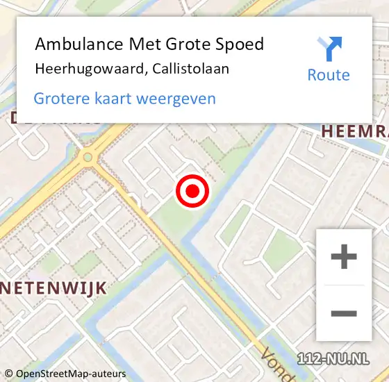 Locatie op kaart van de 112 melding: Ambulance Met Grote Spoed Naar Heerhugowaard, Callistolaan op 9 augustus 2023 16:19