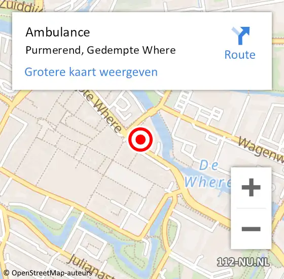 Locatie op kaart van de 112 melding: Ambulance Purmerend, Gedempte Where op 9 augustus 2023 16:19