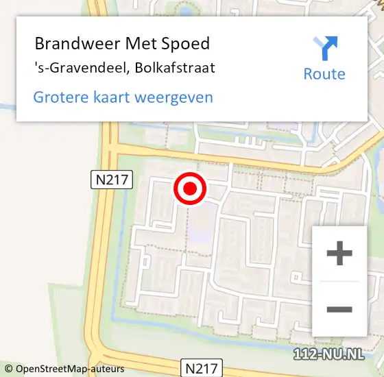 Locatie op kaart van de 112 melding: Brandweer Met Spoed Naar 's-Gravendeel, Bolkafstraat op 9 augustus 2023 16:22