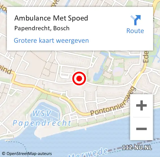 Locatie op kaart van de 112 melding: Ambulance Met Spoed Naar Papendrecht, Bosch op 9 augustus 2023 16:23