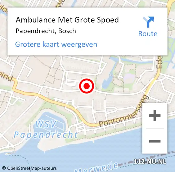 Locatie op kaart van de 112 melding: Ambulance Met Grote Spoed Naar Papendrecht, Bosch op 9 augustus 2023 16:24
