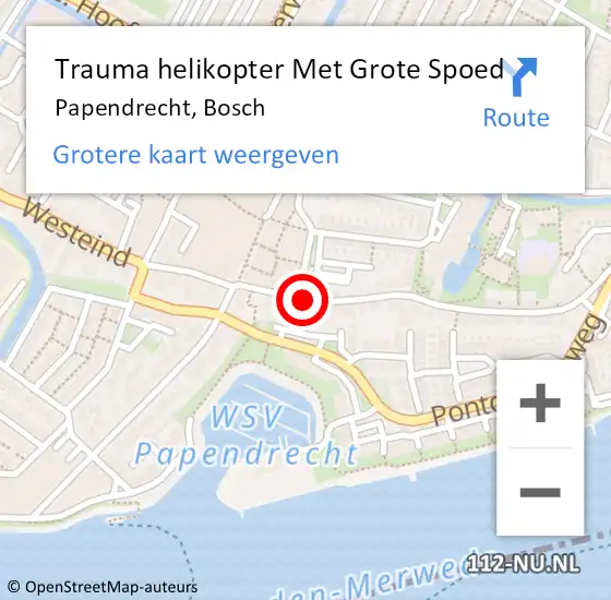 Locatie op kaart van de 112 melding: Trauma helikopter Met Grote Spoed Naar Papendrecht, Bosch op 9 augustus 2023 16:27
