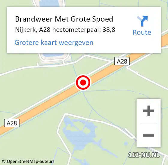 Locatie op kaart van de 112 melding: Brandweer Met Grote Spoed Naar Nijkerk, A28 hectometerpaal: 38,8 op 9 augustus 2023 16:46