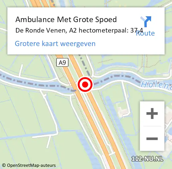 Locatie op kaart van de 112 melding: Ambulance Met Grote Spoed Naar De Ronde Venen, A2 hectometerpaal: 37,4 op 9 augustus 2023 17:12