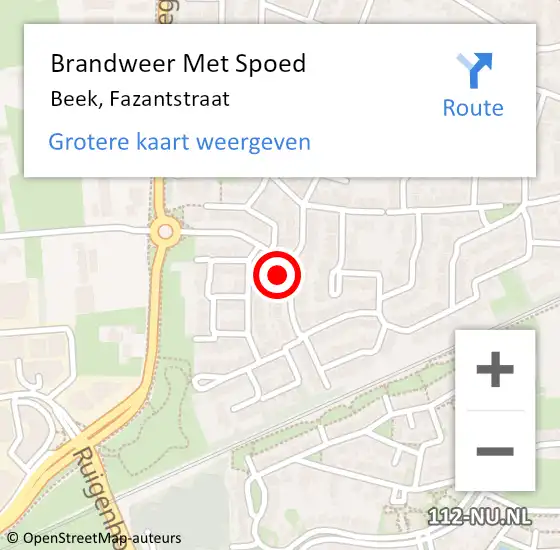 Locatie op kaart van de 112 melding: Brandweer Met Spoed Naar Beek, Fazantstraat op 9 augustus 2023 17:22