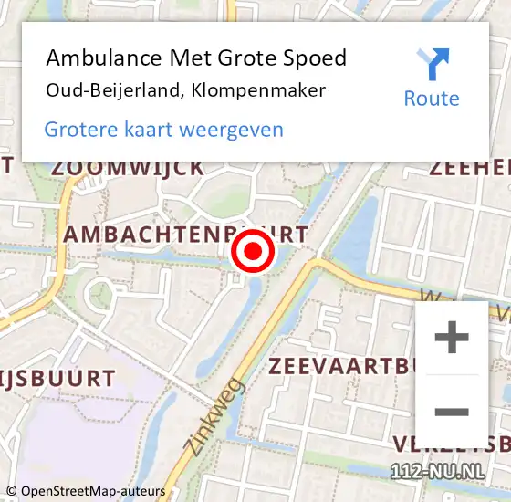 Locatie op kaart van de 112 melding: Ambulance Met Grote Spoed Naar Oud-Beijerland, Klompenmaker op 9 augustus 2023 17:31