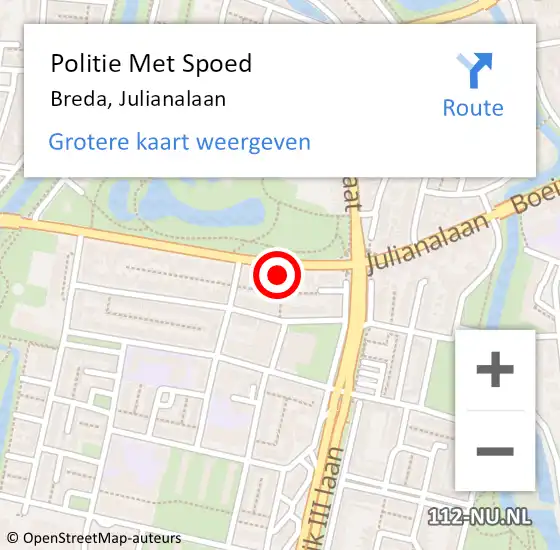 Locatie op kaart van de 112 melding: Politie Met Spoed Naar Breda, Julianalaan op 9 augustus 2023 17:42