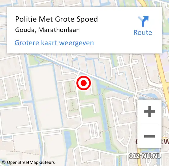 Locatie op kaart van de 112 melding: Politie Met Grote Spoed Naar Gouda, Marathonlaan op 9 augustus 2023 17:45