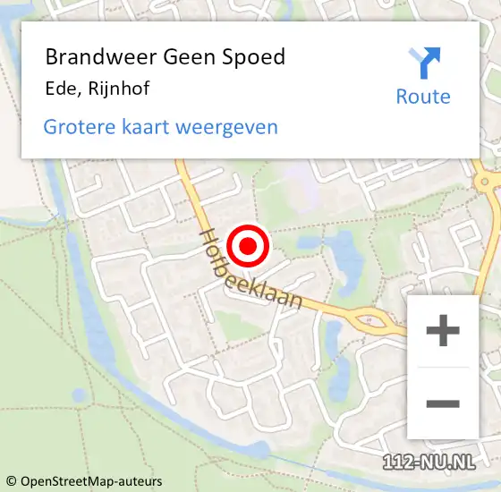 Locatie op kaart van de 112 melding: Brandweer Geen Spoed Naar Ede, Rijnhof op 9 augustus 2023 18:02